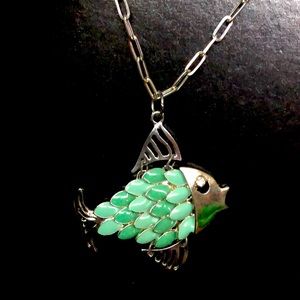Fish pendant necklace with long chain